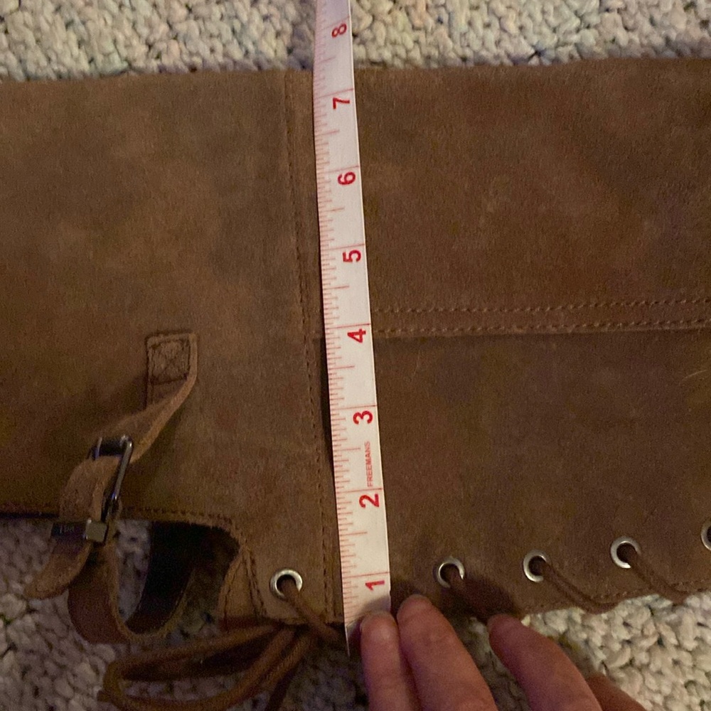 🦊 👢Tall lace brown suede with buckle. EUC. All heights pictured. 3 inch heel. - Picture 15 of 16